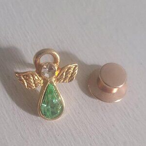 T&T Angel Green Diamond Rhinestone Vintage Lapel Pin Brooch